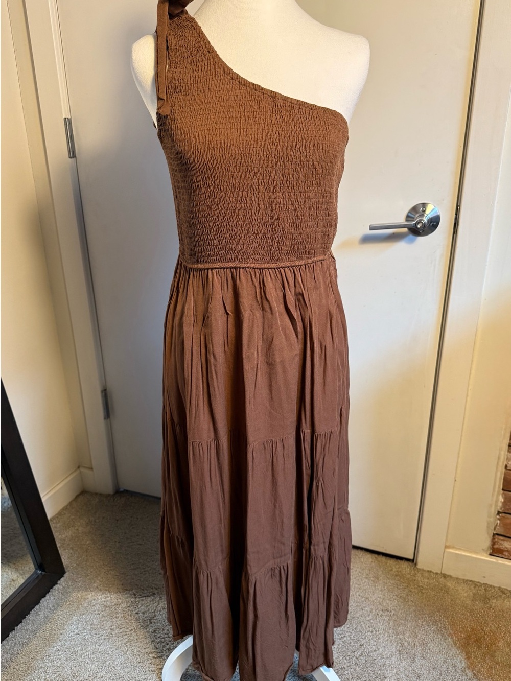 One-Shoulder Brown Maxi Dress